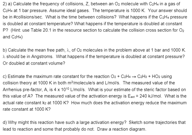 Solved 2 a Calculate the frequency of collisions Z Chegg