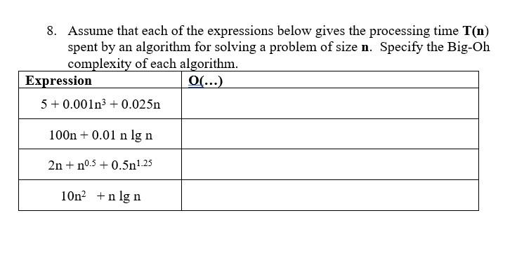 Solved 8. Assume that each of the expressions below gives | Chegg.com