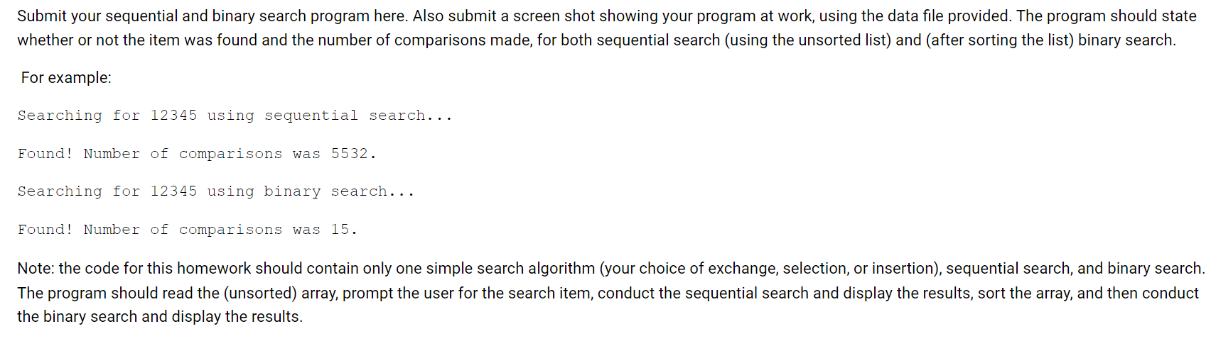 Solved Submit your sequential and binary search program | Chegg.com