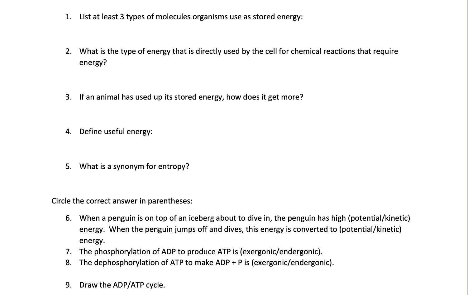 Solved 1. List At Least 3 Types Of Molecules Organisms Use 