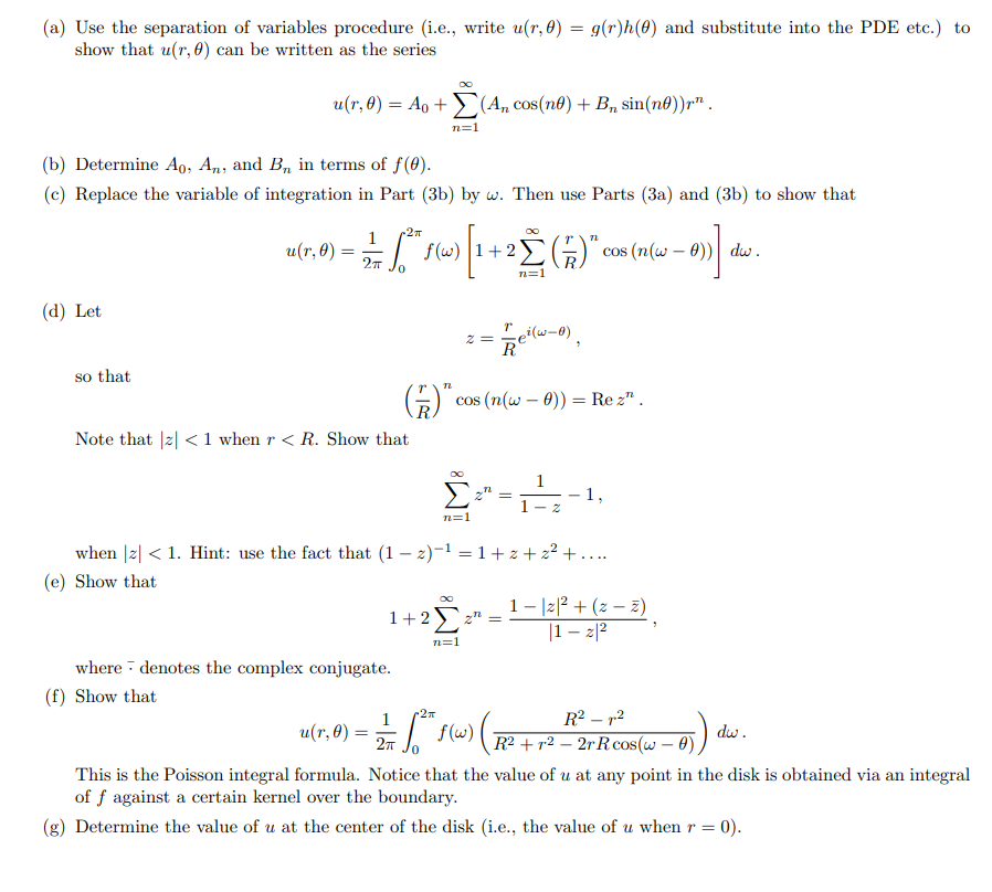 Solved (3) Here we derive the Poisson integral formula for | Chegg.com