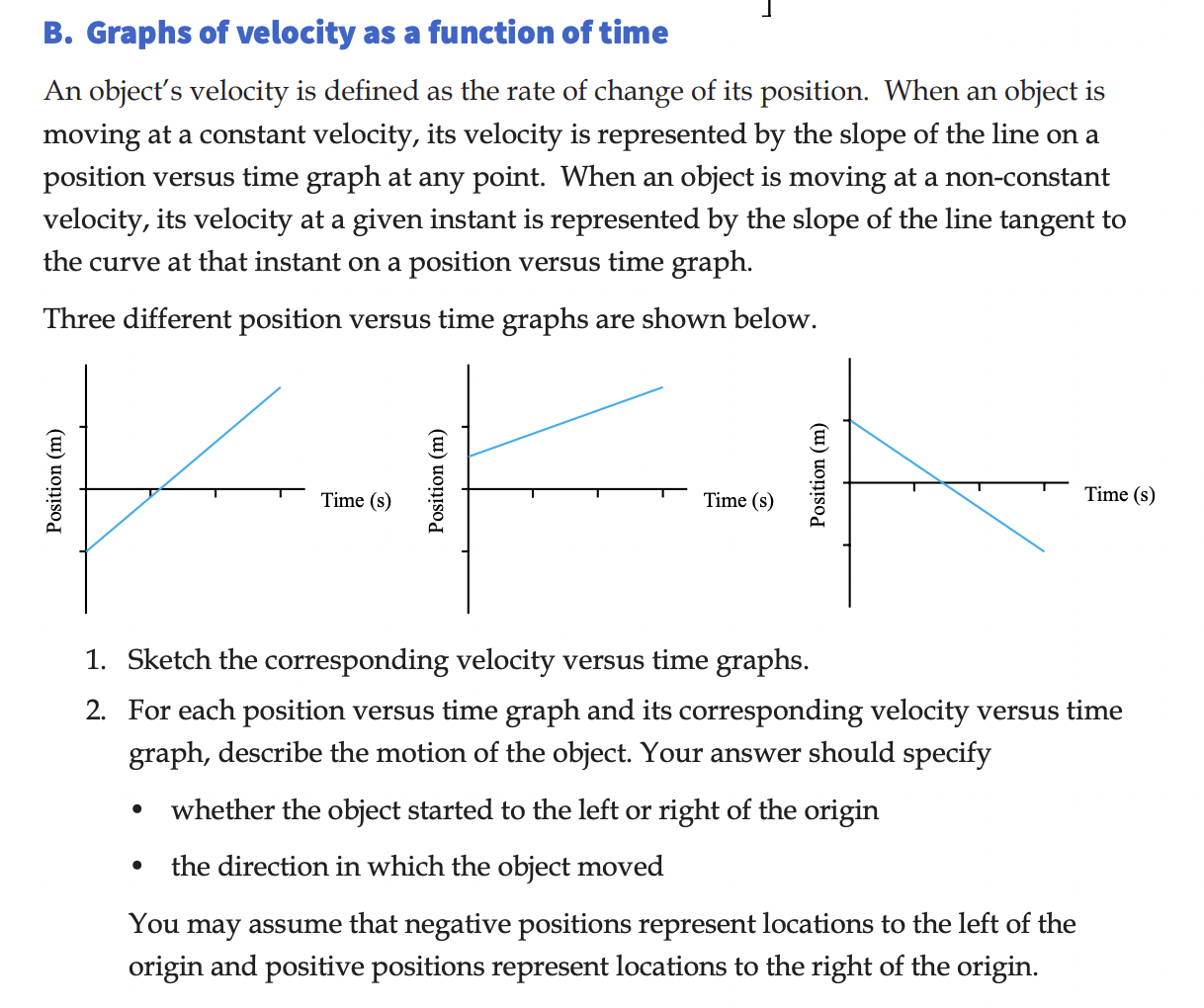 Solved B. Graphs of velocity as a function of time An | Chegg.com