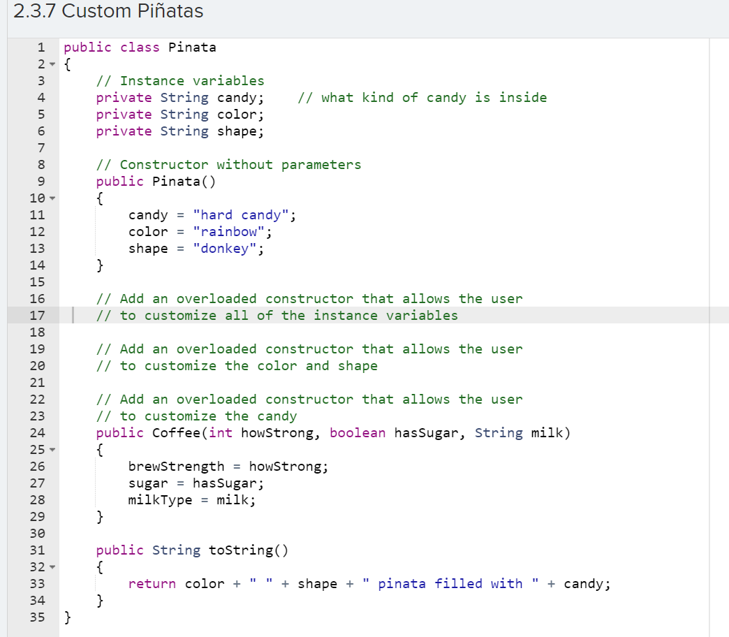Solved This class represents a piñata. If you aren’t | Chegg.com