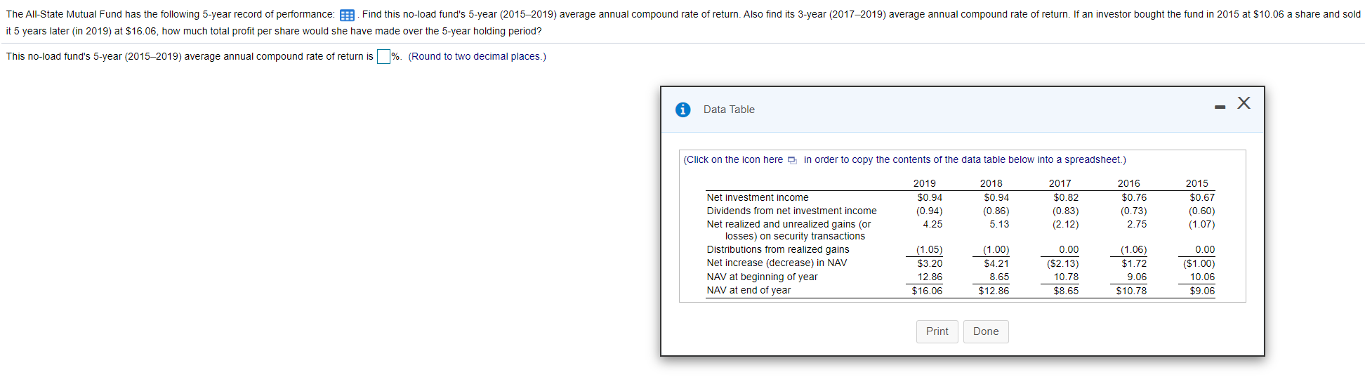 Solved this no load fund s 5 year 2015 2019 chegg