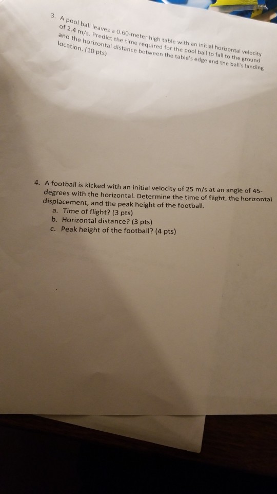 Solved pool ball leaves a 0.60meter high table with an