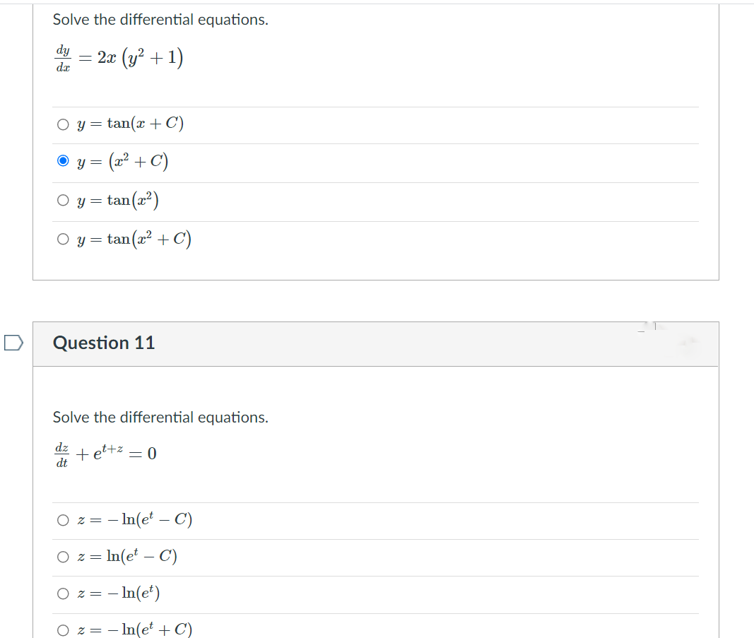 Solved Solve the differential equations. dy dc = 2x (y2 +1) | Chegg.com