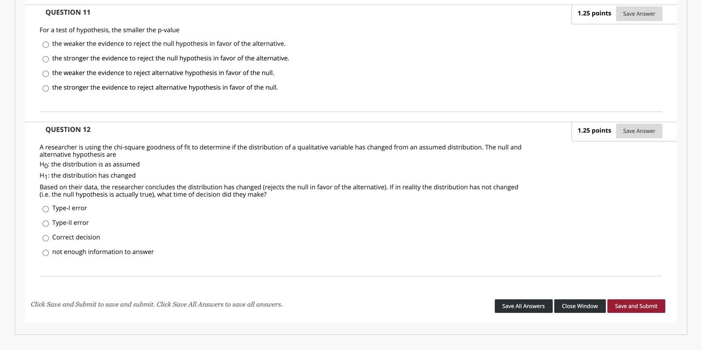 Solved QUESTION 11 1.25 points Save Answer For a test of | Chegg.com