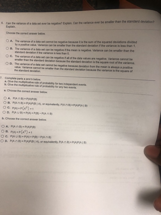 Solved 6. set ever be negative? Explain. Can the variance