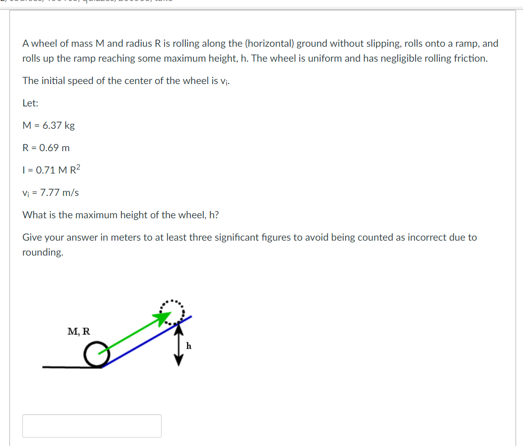 Solved A wheel of mass M and radius R is rolling along the | Chegg.com