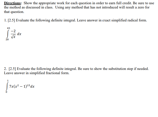 Solved Directions: Show the appropriate work for each | Chegg.com