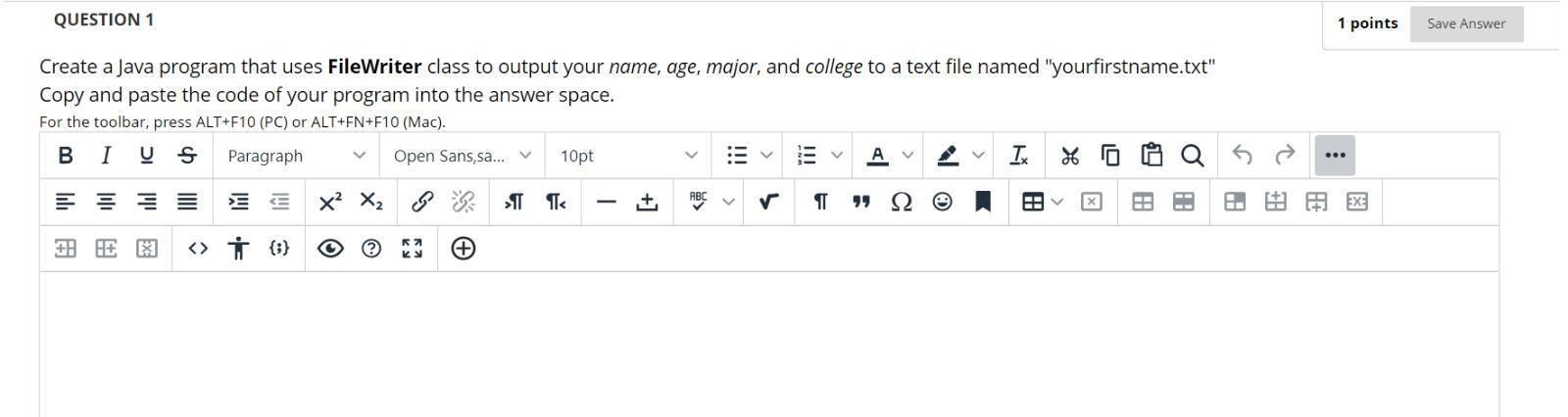 Solved QUESTION 1 1 points Save Answer Create a Java program | Chegg.com