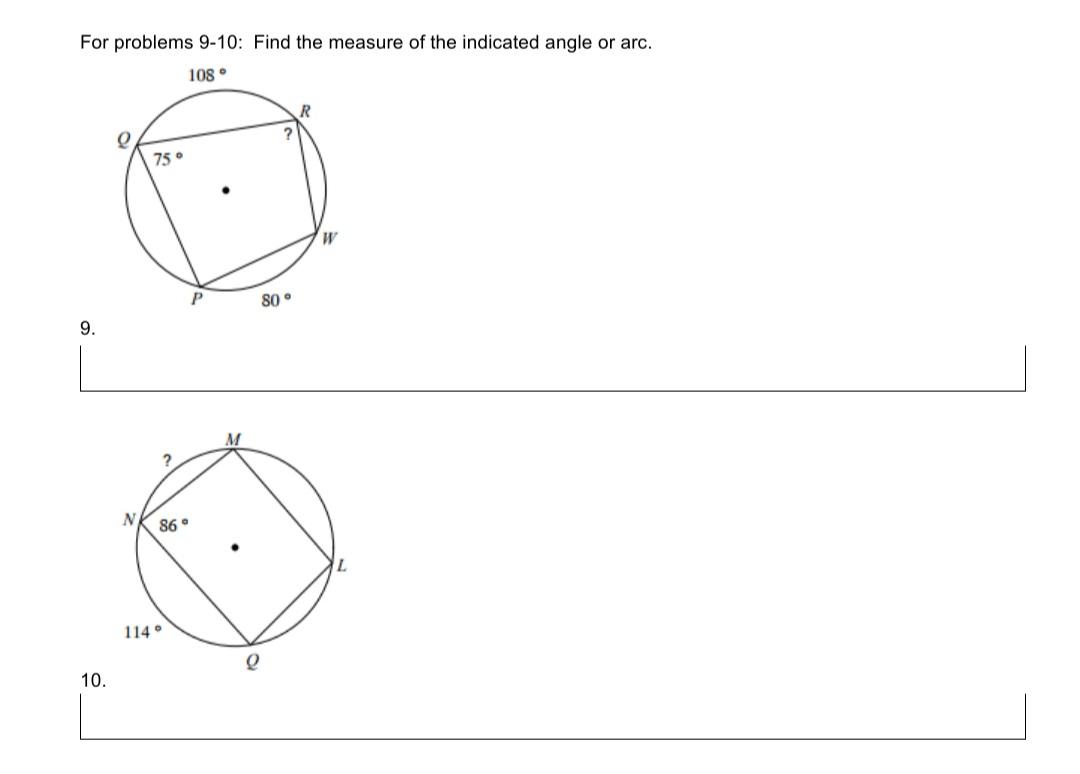Solved For problems 9-10: Find the measure of the indicated | Chegg.com