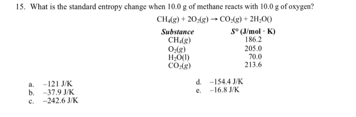 Solved 15. What is the standard entropy change when 10.0 g | Chegg.com