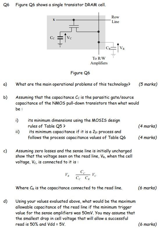 Solved Q6 Figure Q6 shows a single transistor DRAM cell. Row | Chegg.com