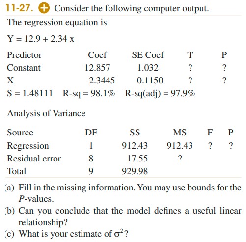 Solved 11-27. Consider the following computer output. The | Chegg.com