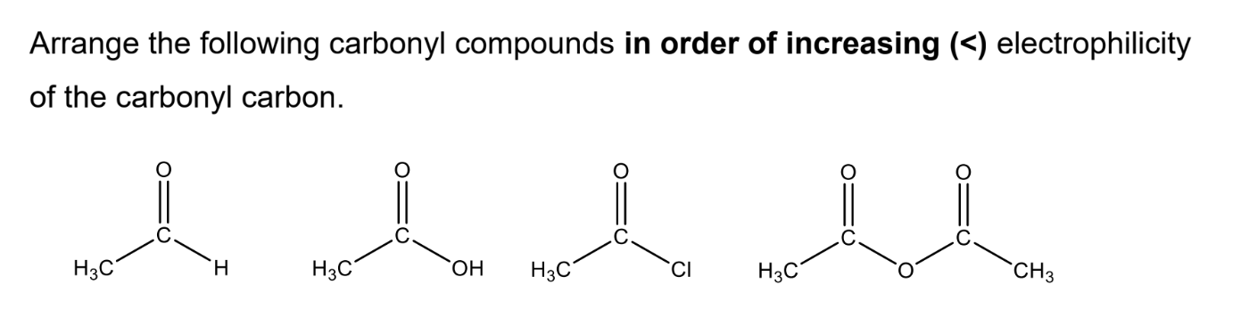 Solved Arrange the following carbonyl compounds in order of | Chegg.com