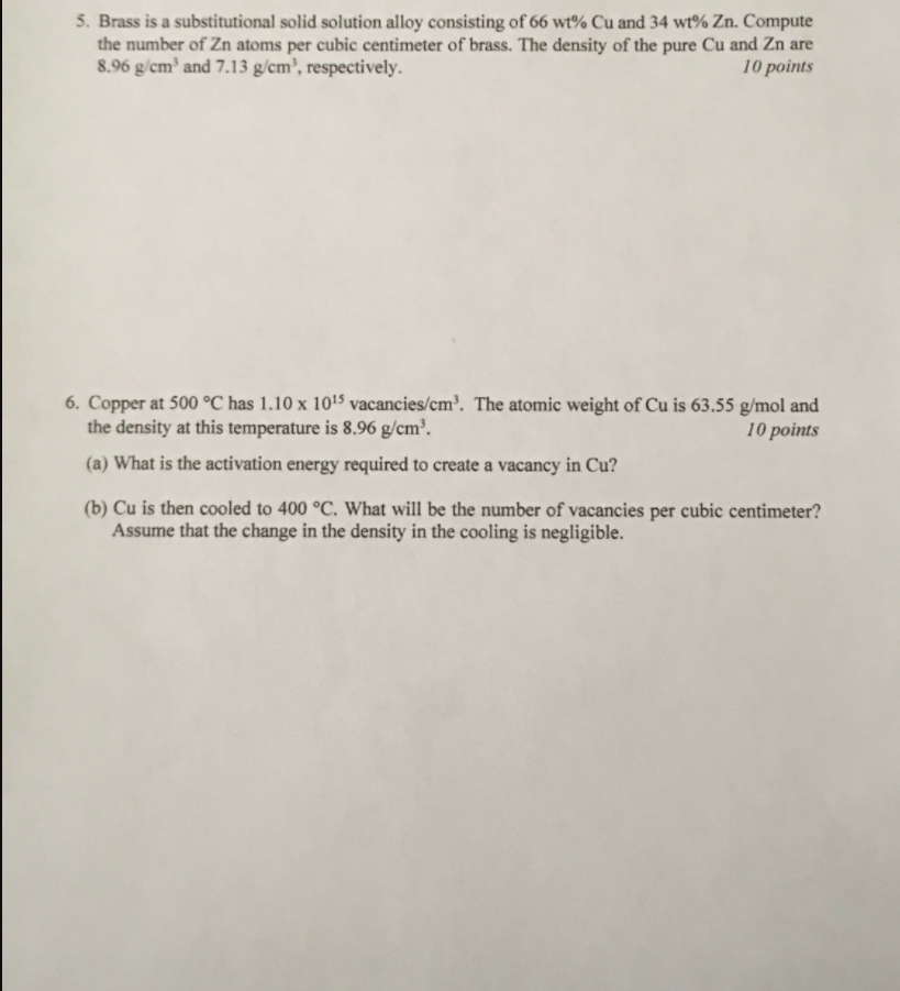 Solved 5 Brass Is A Substitutional Solid Solution Alloy