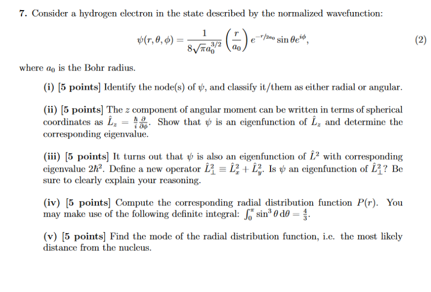 Solved Consider a hydrogen electron in ﻿the state described | Chegg.com