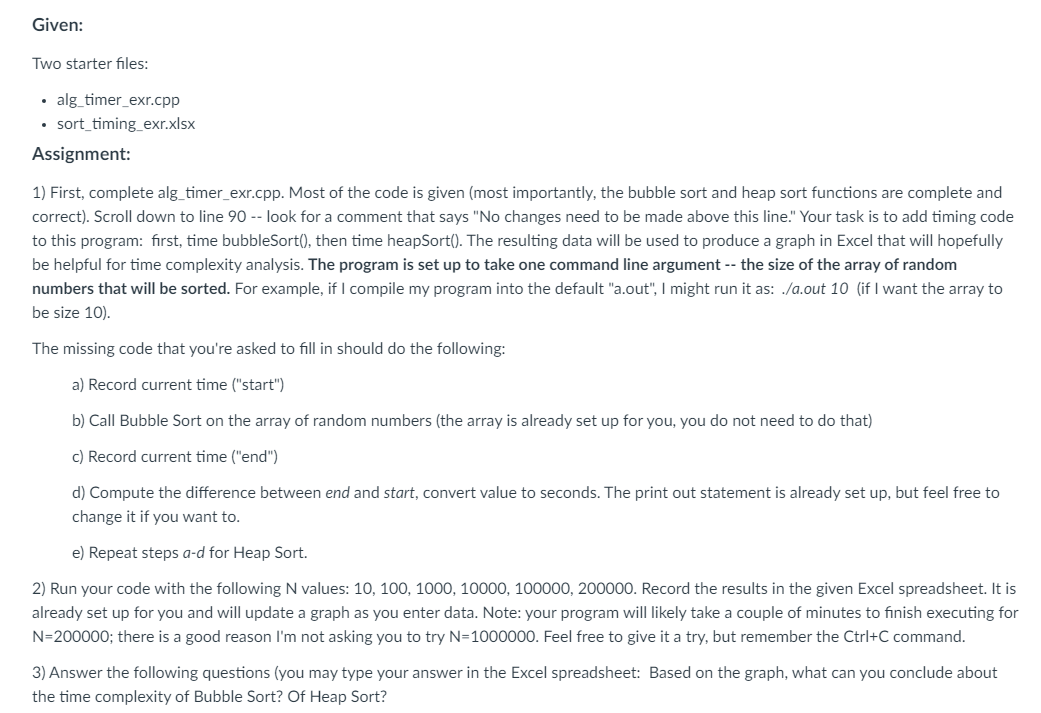 Solved Assignment 1) First, complete alg_timer_exr.cpp.