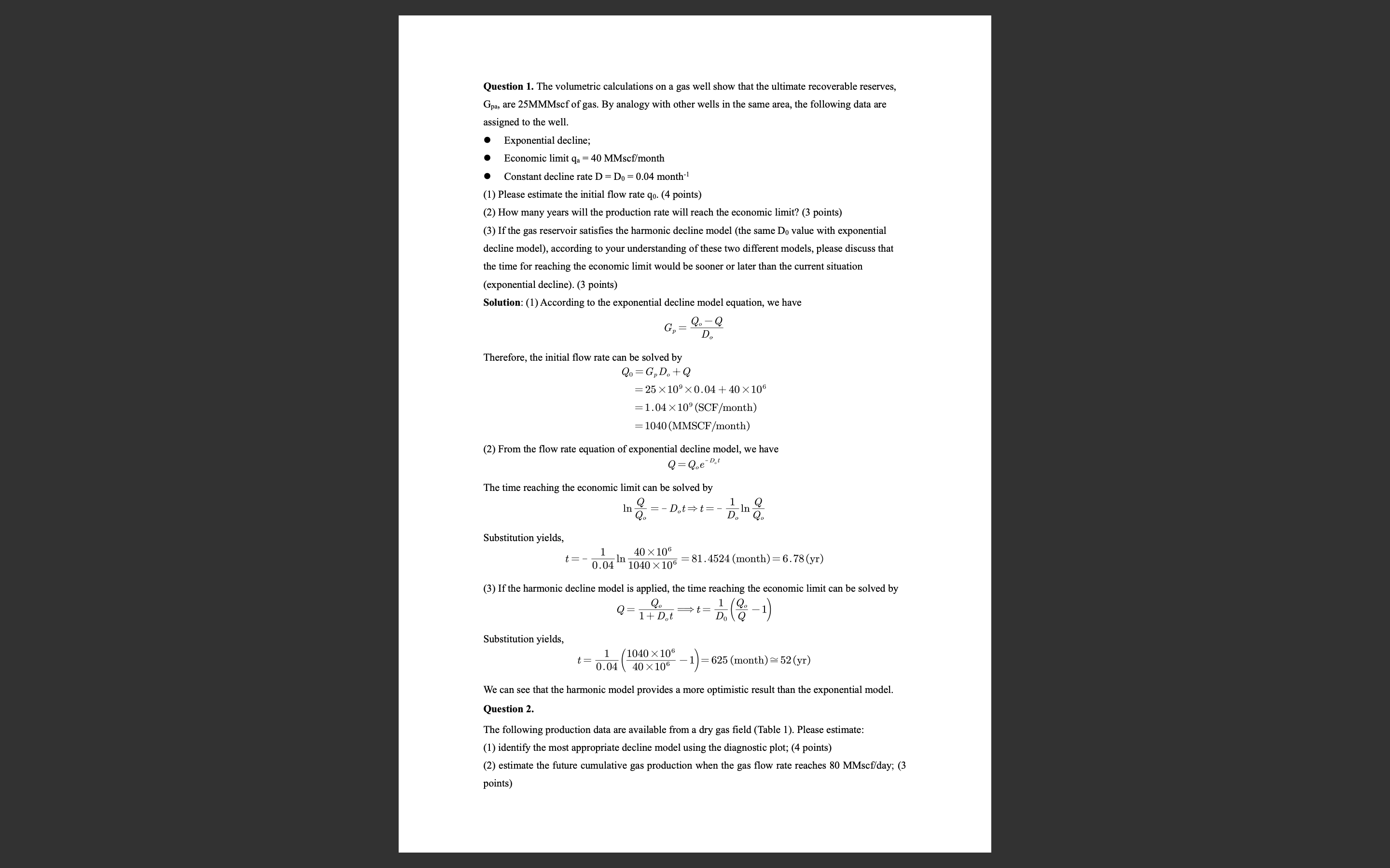 Solved Question 1. The volumetric calculations on a gas well | Chegg.com