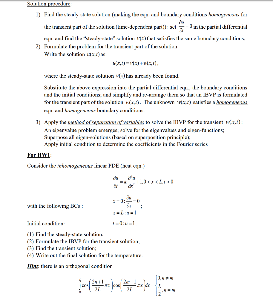 Solved Method Of Separation Of Variables For One Dimensio Chegg Com