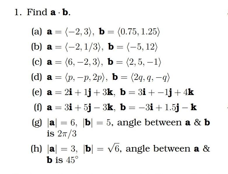 Solved 1. Find A. B. A= = (a) A = (-2,3), B (0.75, 1.25) (b) | Chegg.com