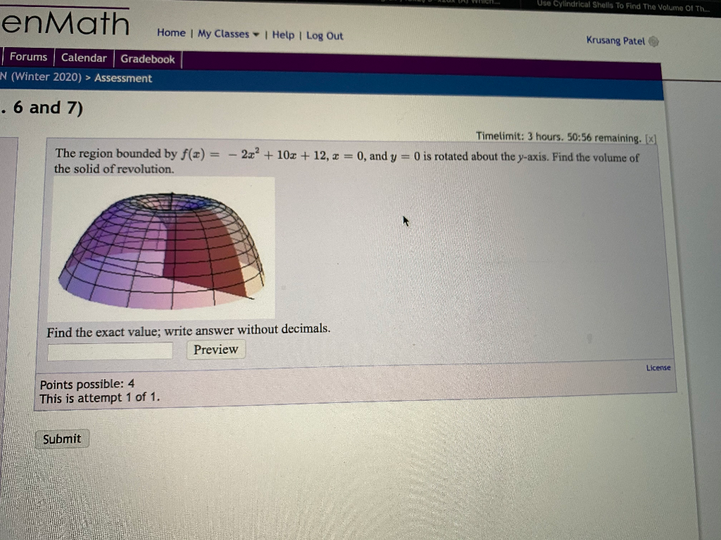 Solved Use Cylindrical Shells To Find The Volume Of Th... | Chegg.com