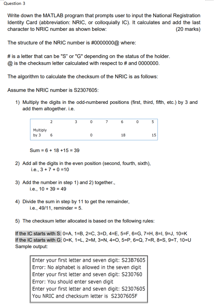 Solved Write down the MATLAB program that prompts user to | Chegg.com