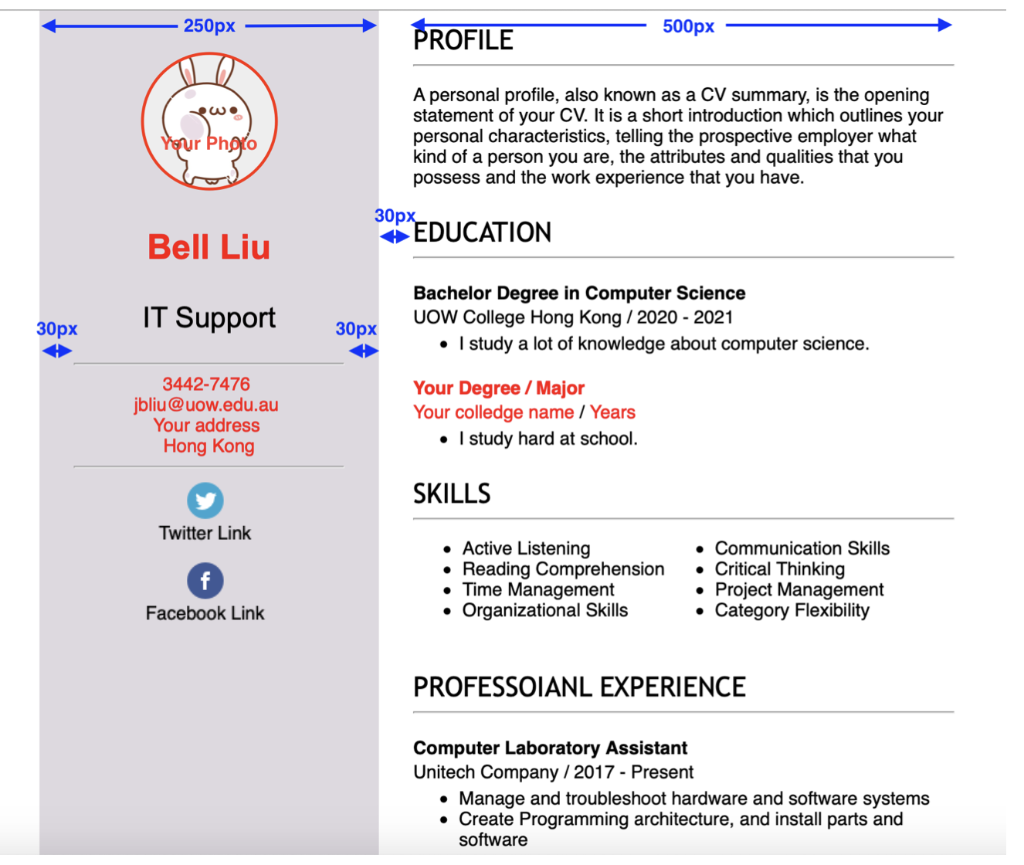 Solved edit the html file to design a CV exactly same to the | Chegg.com