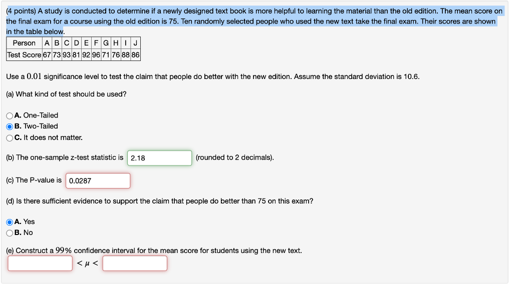 Solved 4 points) A study is conducted to determine if a | Chegg.com