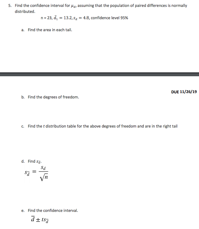 Solved 5. Find the confidence interval for ud, assuming that | Chegg.com