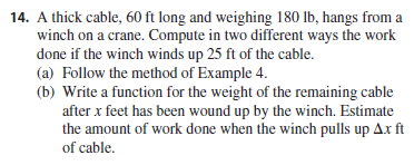 Solved 14. A thick cable, 60ft long and weighing 180lb, | Chegg.com