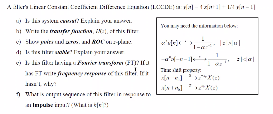 Solved A filter's Linear Constant Coefficient Difference | Chegg.com