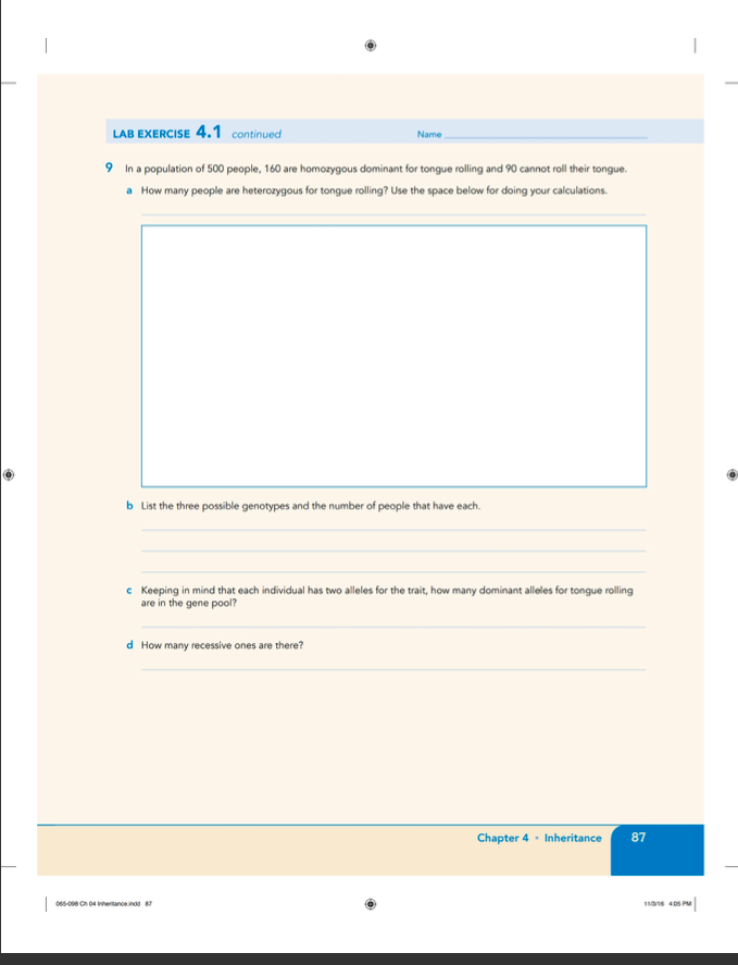 Solved - Name LAB EXERCISE 4.1 continued 9 In a population | Chegg.com