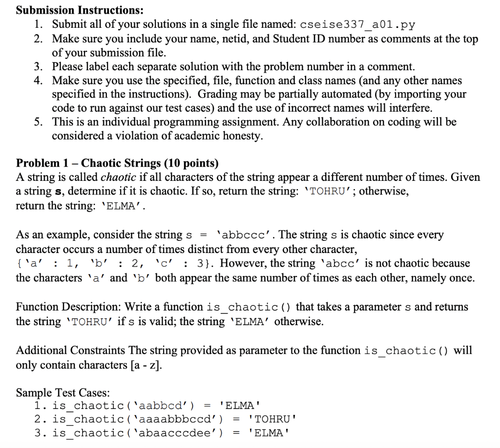 Solved Submission Instructions: 1. Submit All Of Your | Chegg.com