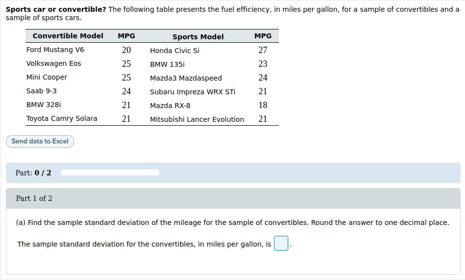 [Solved] Sports car or convertible? The following table p