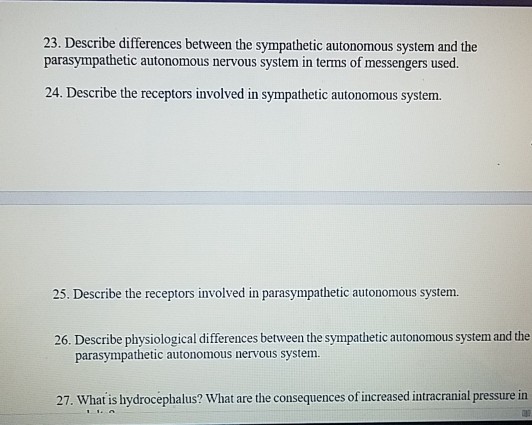 Solved 23. Describe differences between the sympathetic | Chegg.com
