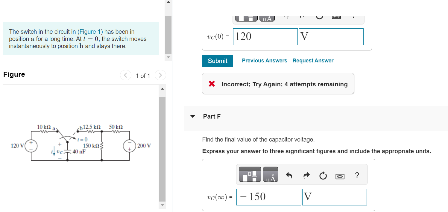 Solved The Switch In The Circuit In (Figure 1) Has Been In | Chegg.com