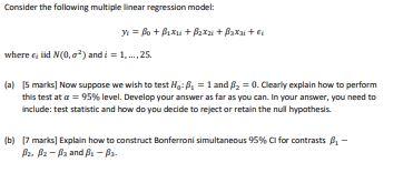 Consider The Following Multiple Linear Regression | Chegg.com