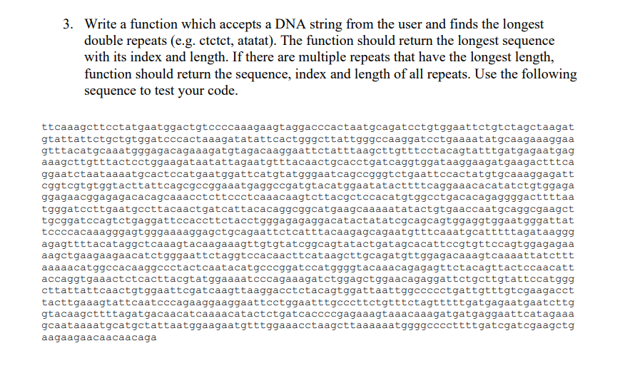 Solved 3. Write a function which accepts a DNA string from | Chegg.com