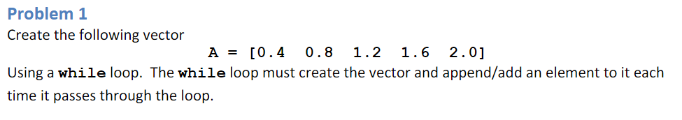 Solved Problem 1 Create the following vector A = [0.4 0.8 | Chegg.com