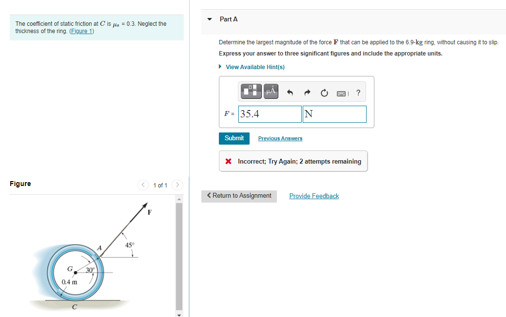 Solved Part A The coefficient of static friction at C is his | Chegg.com