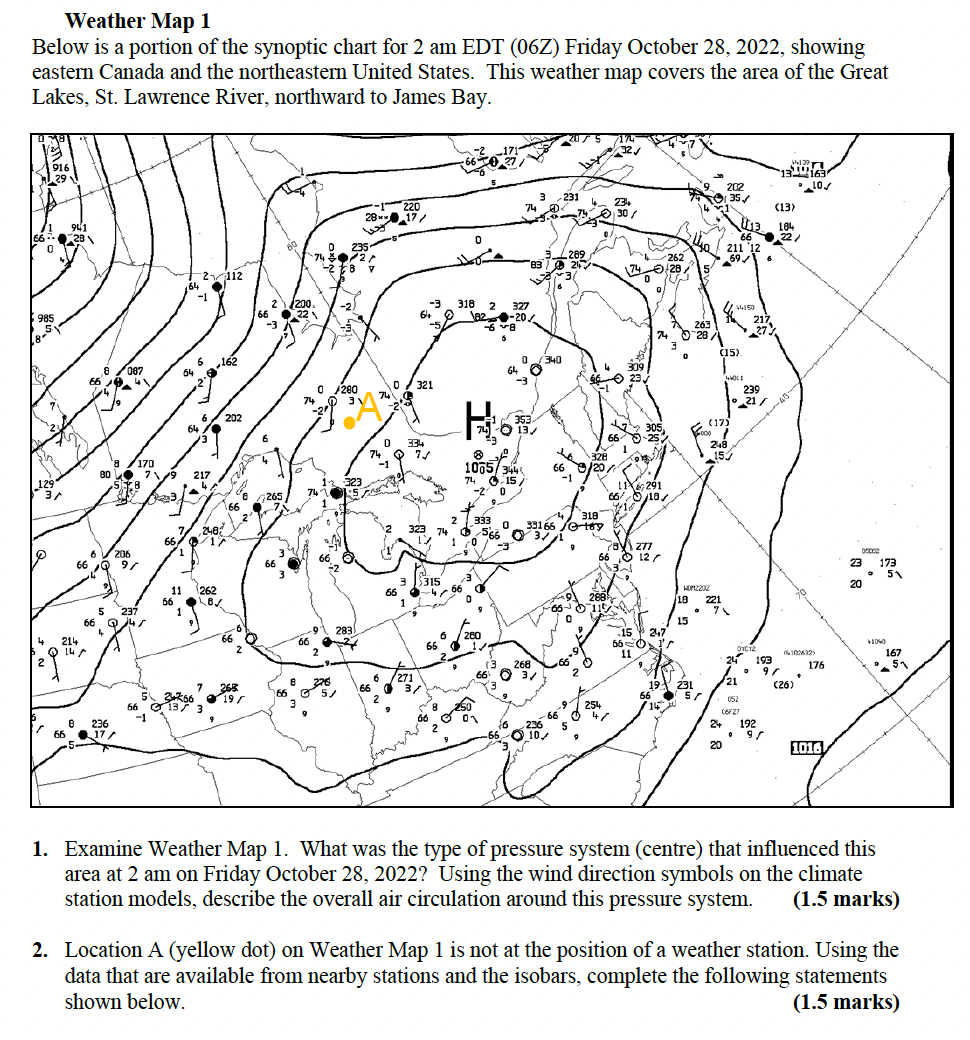 Solved Weather Map 1 Below Is A Portion Of The Synoptic Chegg