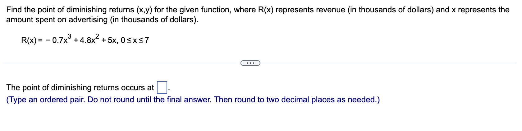 Solved Find the point of diminishing returns (x,y) for the | Chegg.com