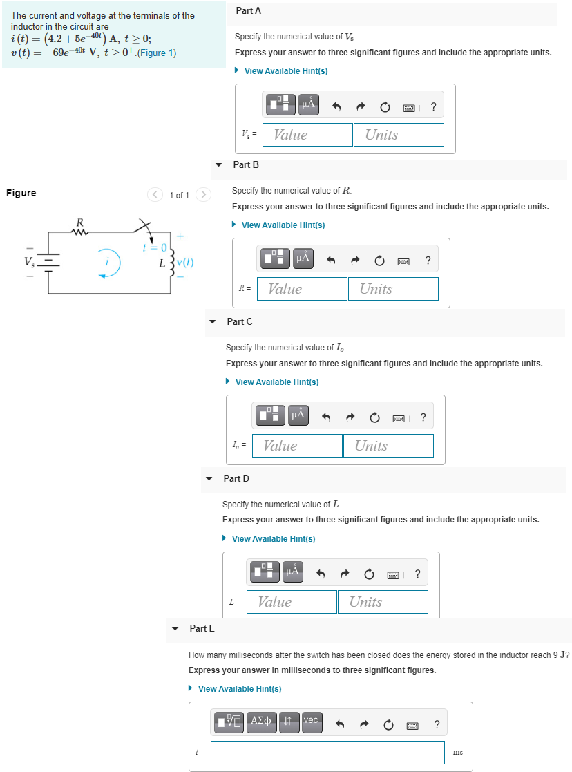 Solved Part A The current and voltage at the terminals of | Chegg.com