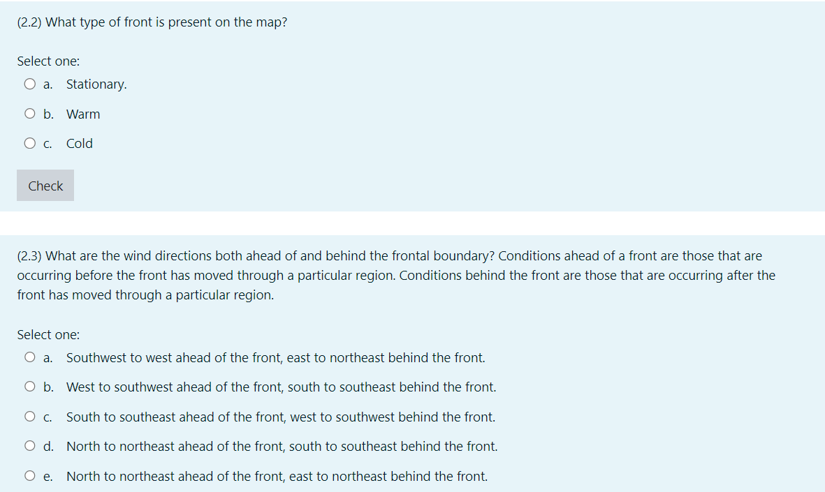 Solved (2.2) What type of front is present on the map? | Chegg.com