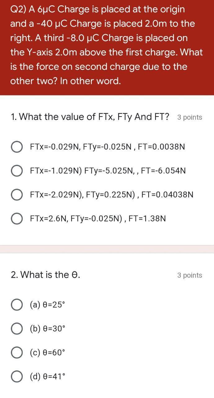 Solved Q2) A 6uC Charge is placed at the origin and a -40 uC | Chegg.com