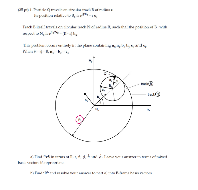 Solved (25 pt) 1. Particle Q travels on circular track B of | Chegg.com