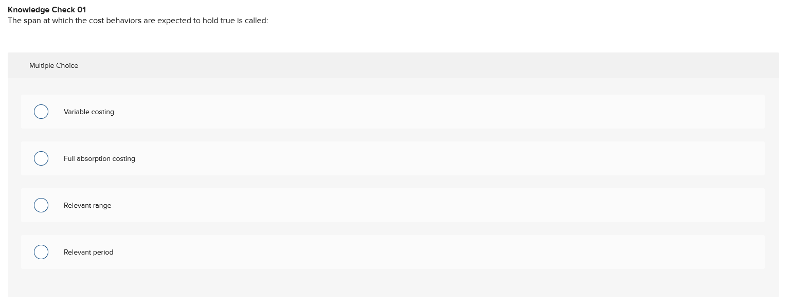 Solved Knowledge Check 01 The span at which the cost