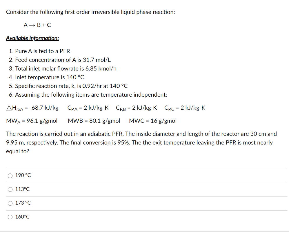Solved Consider the following first order irreversible | Chegg.com